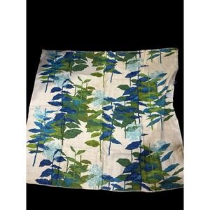 Vintage Linen Blend Fabric Blue Green Plants. 45"W  50"L MCM
